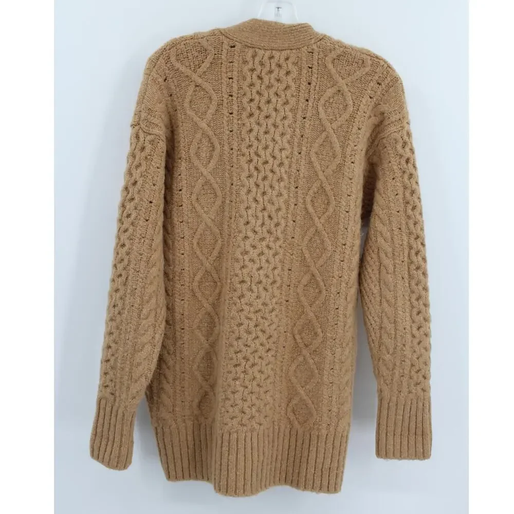 J. Crew Cable-knit stretch cardigan sweater Wool Alpaca Womens XS Brown Camel